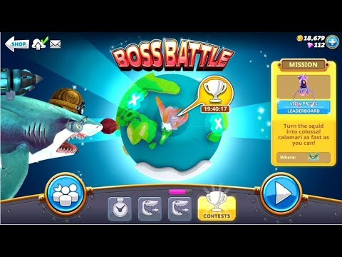 Great White Live Contest vs Colossal Squid Boss Battle - Hungry Shark World