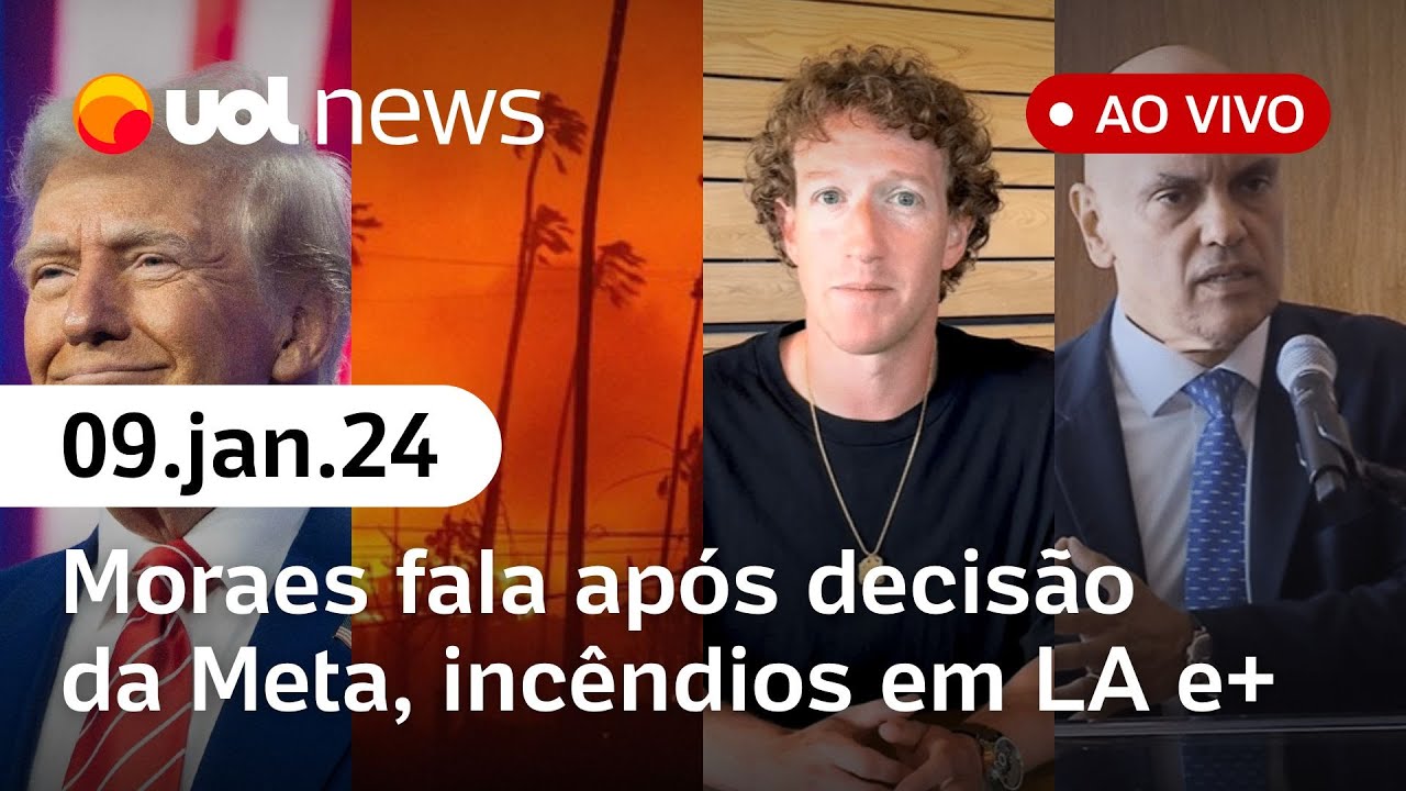 Acidente de avião em Ubatuba, Moraes fala após decisão da Meta; incêndios em Los Angeles | UOL News