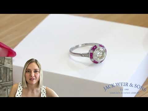 Art Deco Inspired 2.81 Carat Transitional Cut Diamond Ruby Platinum Ring