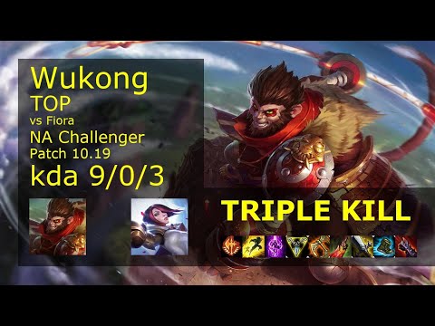Wukong Top vs Fiora - NA Challenger 9/0/3 Patch 10.19 Gameplay