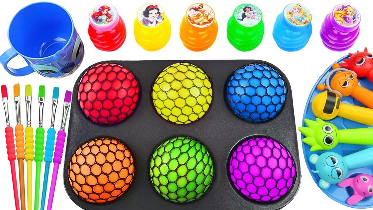 Oddly Satisfying Video | DIY Relaxing Rainbow Mesh Slime Ball from Mixing Sprunki Candy Powder ASMR