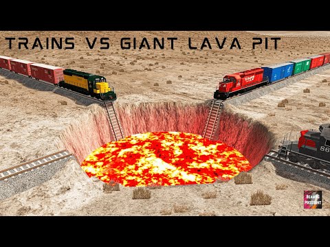 Trains vs Giant Lava Pit - BeamNG.Drive
