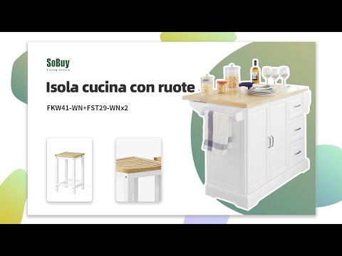 SoBuy Carrello Cucina Mobile Cucina Bianco Con Route Credenza Cucina Piano in Legno FKW41-WN