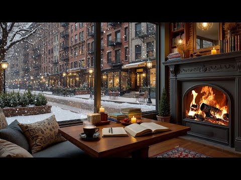Warm Winter Morning Café ❄️ Cozy Jazz Music & Fireplace Ambience