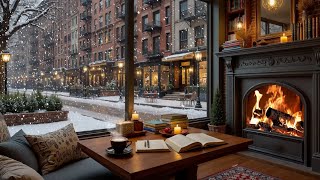 Warm Winter Morning Café ❄️ Cozy Jazz Music & Fireplace Ambience