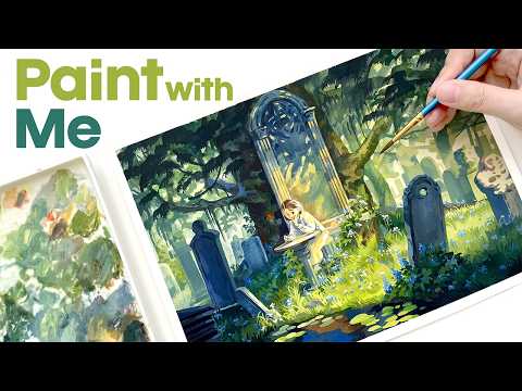 Relaxing Gouache Painting｜Finding Peace in Light & Shadows｜Paint with Me｜Gouache Art Process🌿✨