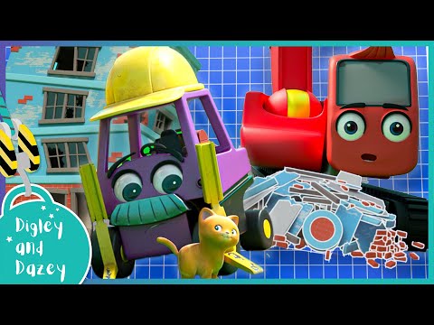 Kitten Crisis Averted! | 🚧 🚜 | Digley and Dazey | Kids Construction Truck Cartoons