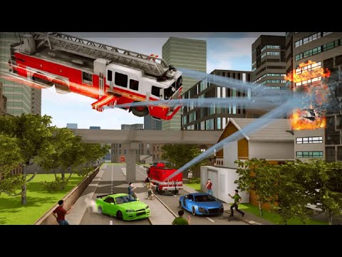 Use a flying firefighter truck to save the city in rescue truck driving games. Android Gameplay