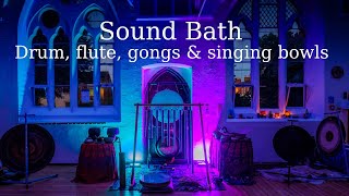 Live recording of a Sound Bath for inner peace and energy.  Drum, flute, gong and singing bowl.