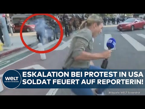 LOS ANGELES: Reporterin im Visier! Soldat feuert Gummi-Geschoss ab! Eskalation bei Protesten in USA