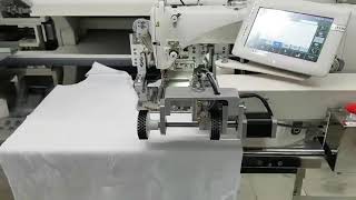 Automatic sewing machine for stitching a jersey pocket video