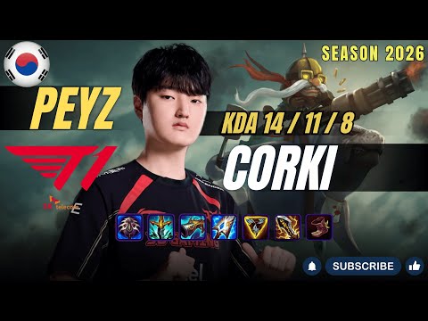 T1 Peyz CORKI vs AL Tarzan CAITLYN ADC - Patch 26.1 KR Ranked | lolrec