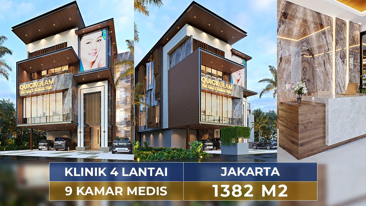 Video 3D Jasa Arsitek Desain Bangunan Modern 4 Lantai Luas 1000 m2 Lebar 30 m