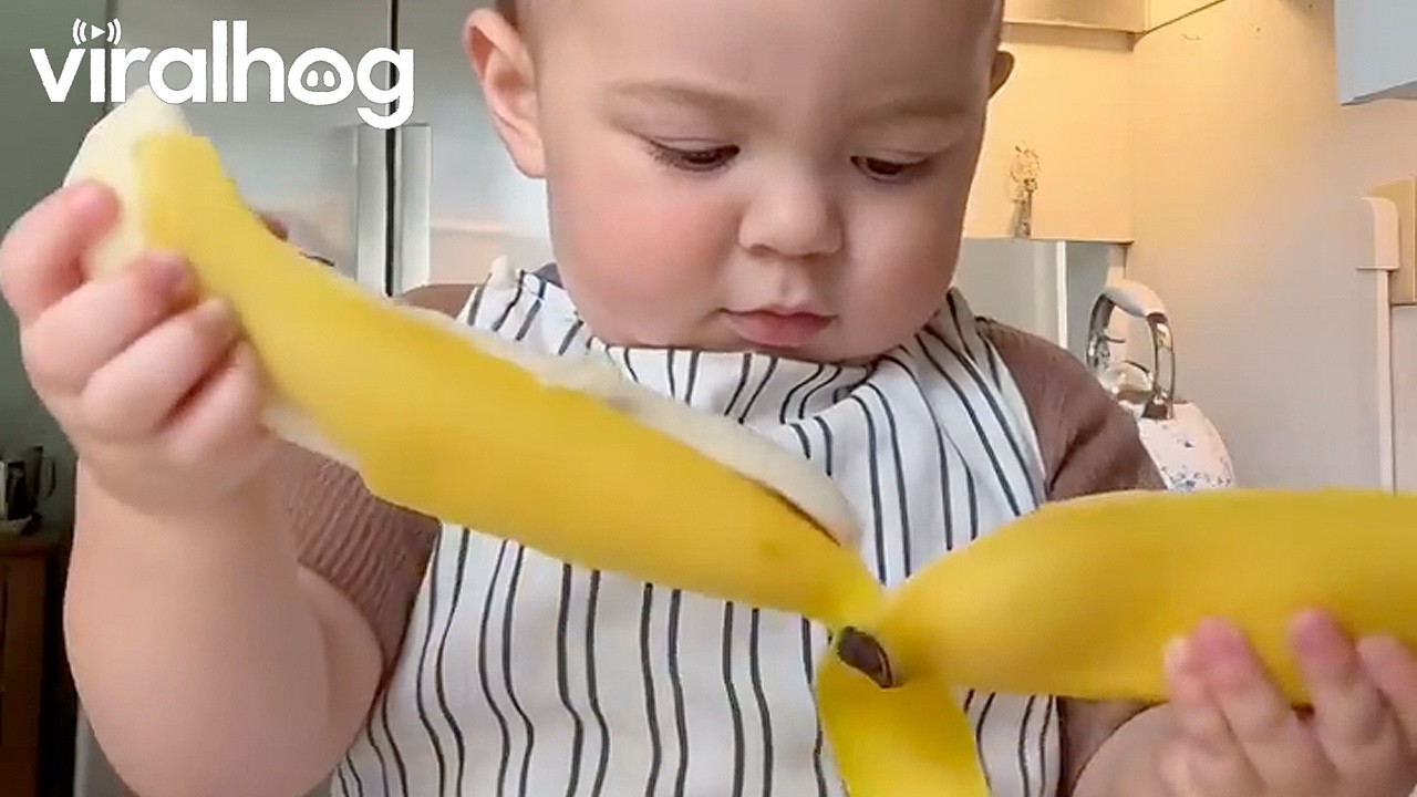 Baby's Banana Cutting Skills Improve Over Time || ViralHog