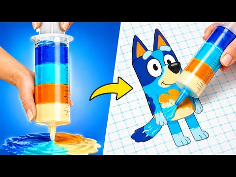 🐶✨ Bluey with Watercolors & Paper Flowers 🌸 Cute Easy Crafts 🎨