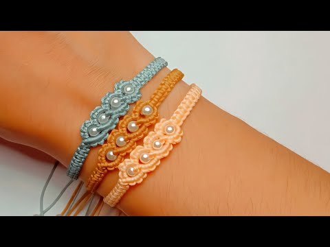 Como fazer Pulseira Macrame com miçangas/Tutorial passo a passo🌼✨