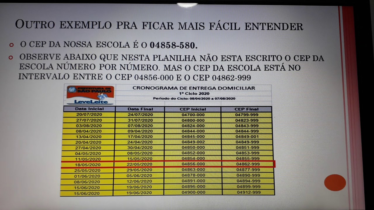 Cronograma de entrega do leve leite
