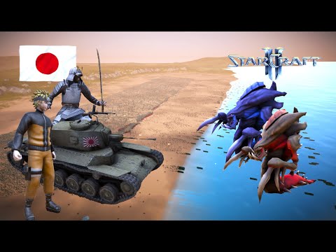 Japanese Army vs Zerg Army from Starcraft - uebs2 (4K)🎌🕹️