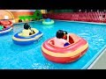 Nathaly and Nadine Ride Bumper Boats for Kids