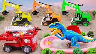 Car toy,Crane, Excavator, Fire truck, T-Rex Dinosaurs - The value of mutual help for kids