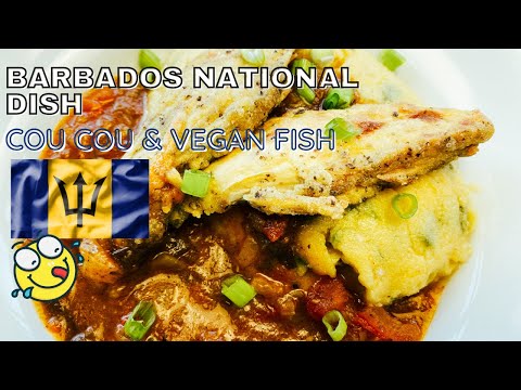 BAJAN COU COU with VEGAN FRY FISH (BANANA BLOSSOM) // VEGAN GLUTEN-FREE // Barbadian Food