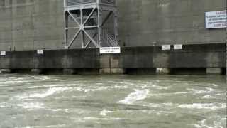 Chickamauga hydro electric dam with all flood gates partially open