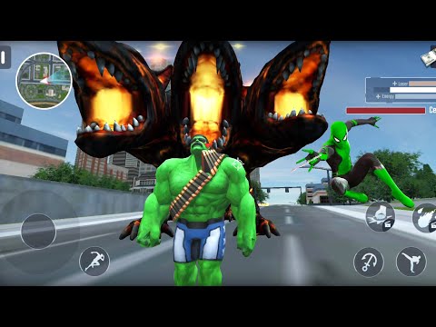 Monster & Spider Rope Hero City Battle - Incredible Hulk Vs 3 Head Monster Vs Spider | GamePlay