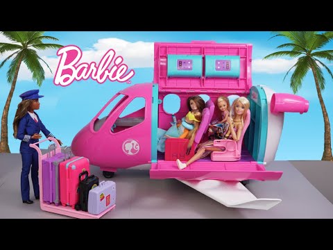 Barbie Sisters Airplane Travel Routine Story - Doll Airport Pretend Play