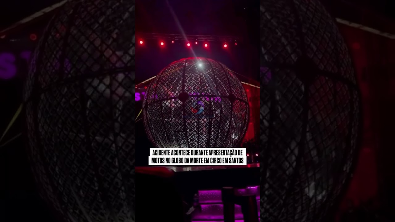 Acidente acontece durante apresentação de motos no globo da morte em circo em Santos.