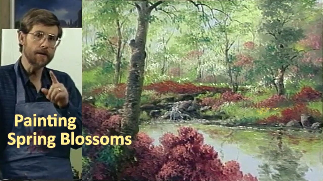 Jerry Yarnell Spring Blossoms Oil Painting Landscape | Flowers, Trees, and Pond