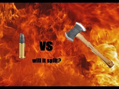 splitting a  .22 lr bullet on an axe blade