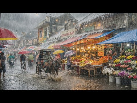 WALKING THROUGH A PEACEFUL VILLAGE DURING A VIOLENT EVENING STORM ⚡🌧️