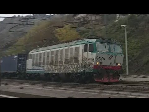 E652 101,passaggio rapido,sfanalata & strombazzata treno merci container,Mignanego,succursale Giovi