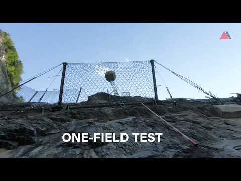 One field rockfall barrier test - 3 seconds in the life of a test block!