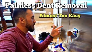 Removing Dent from A Refrigerator Door Using Amazon
