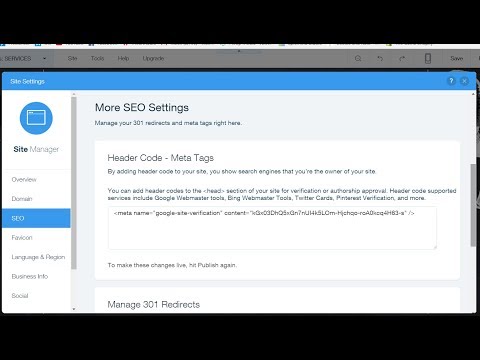 How to add header code meta tags in wix website Video