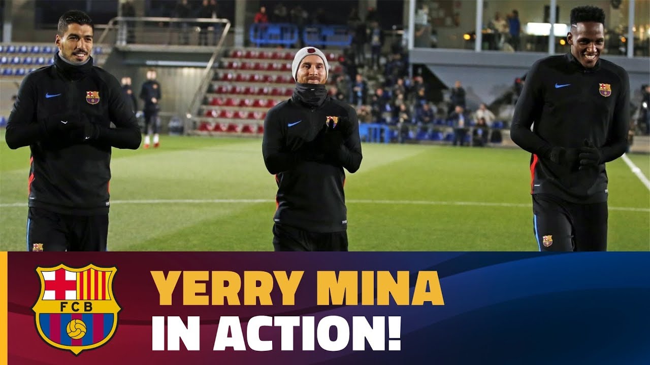 Yerry Mina’s first training session with FC Barcelona