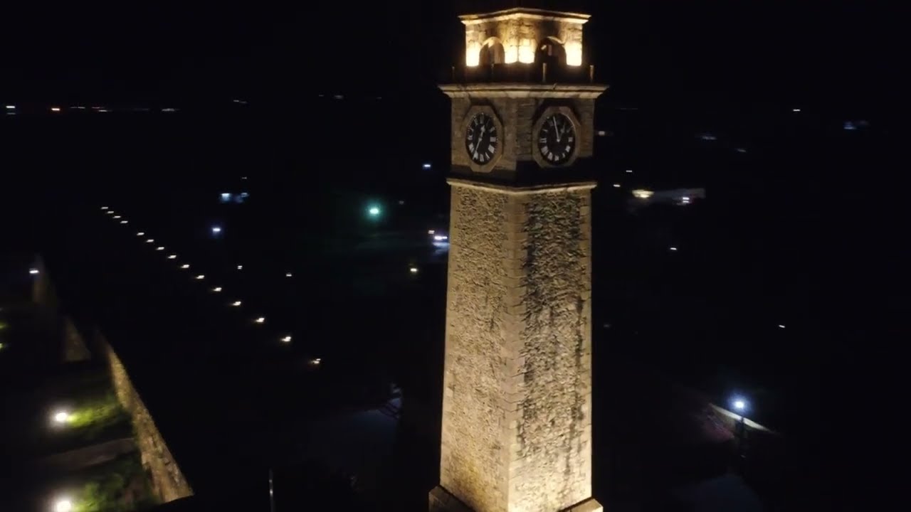 Experience captivating vistas of Galle Clock Tower illuminated at night.