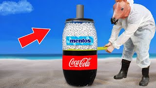 Coca Cola vs Mentos inside the Giant Barrel