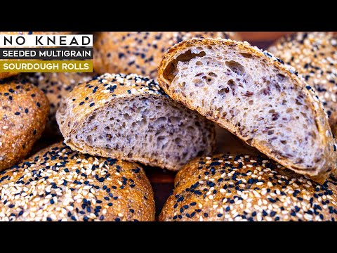 NO KNEAD Seeded Multigrain Sourdough Rolls