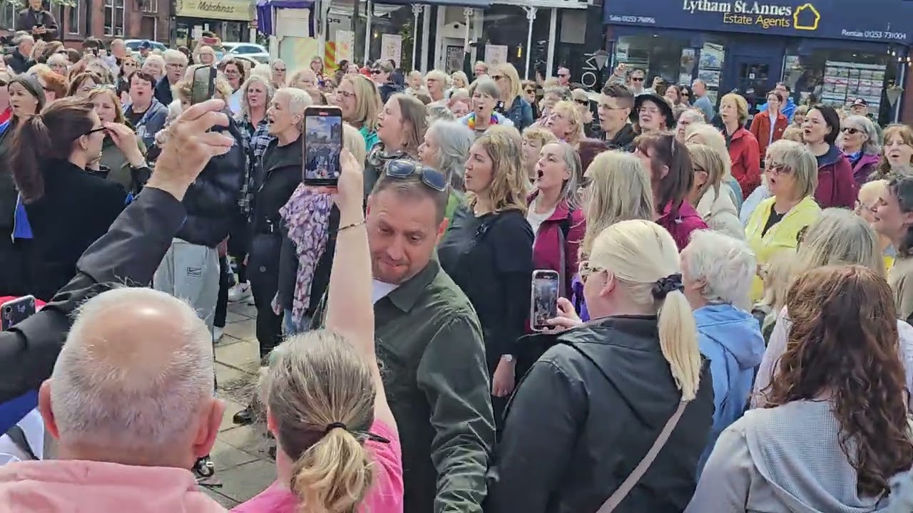 LOCAL VOCALS FLASHMOB in Lytham Square SIT DOWN by JAMES 7th July 2024