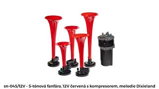 5-tónová fanfára, 12V červená s kompresorem, melodie Dixieland