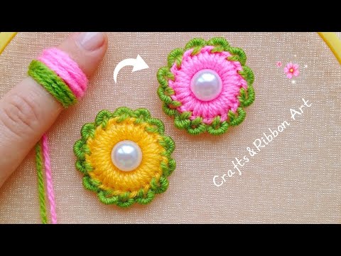💖🌟 Superb Woolen Flower Making Trick with Finger - Hand Embroidery Amazing Flower Design Ideas