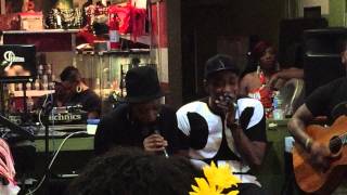 Carmen Rodgers and Anthony David singing &quot;Charge&quot; at Moods Music, Atlanta, GA