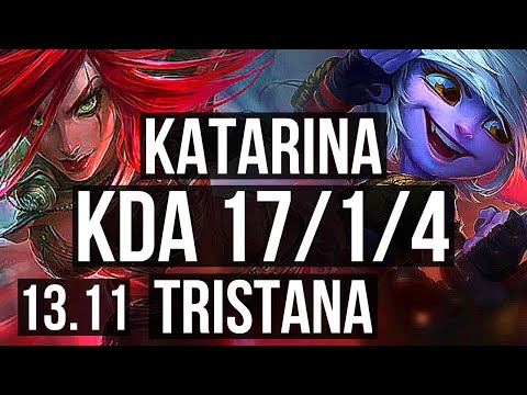 KATARINA vs TRISTANA (MID) | 17/1/4, 6 solo kills, Legendary, 600+ games | KR Master | 13.11