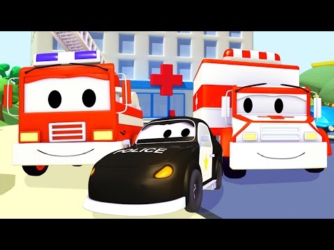 Patrula masinilor camion de pompieri si masina de politie si Ambulant în Orasul Masinilor