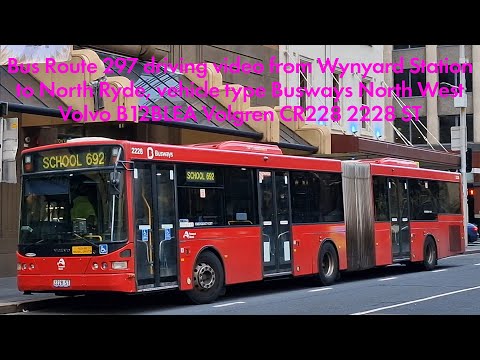 [4K] Volvo B12BLEA Volgren 2228 ST driving video from Wynyard Station to North Ryde (Route 297)