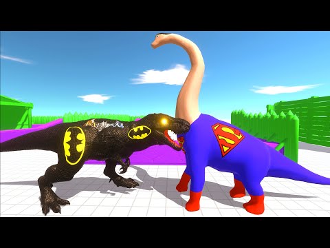 BATMAN T-REX vs SUPERMAN BRACHIOSAURUS COLOR DEATH RUN - Animal Revolt Battle Simulator