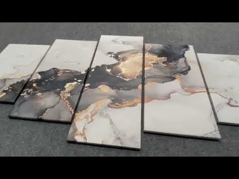 Alcohol Ink Art Gold and Grey Canvas Wall Art Set