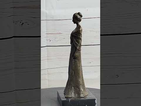 Young Woman in Fancy Dress Ball Gown Bronze Metal Figure Sculpture Statue on Marble Base SA-335
